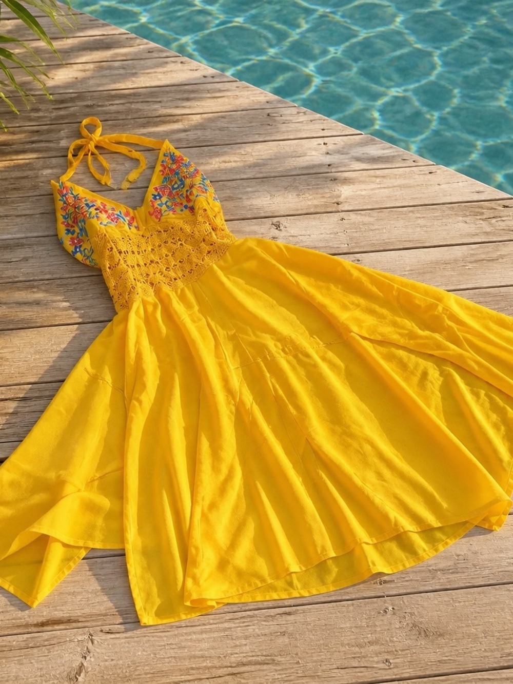 Sunny Yellow Embroidered Halter Dress